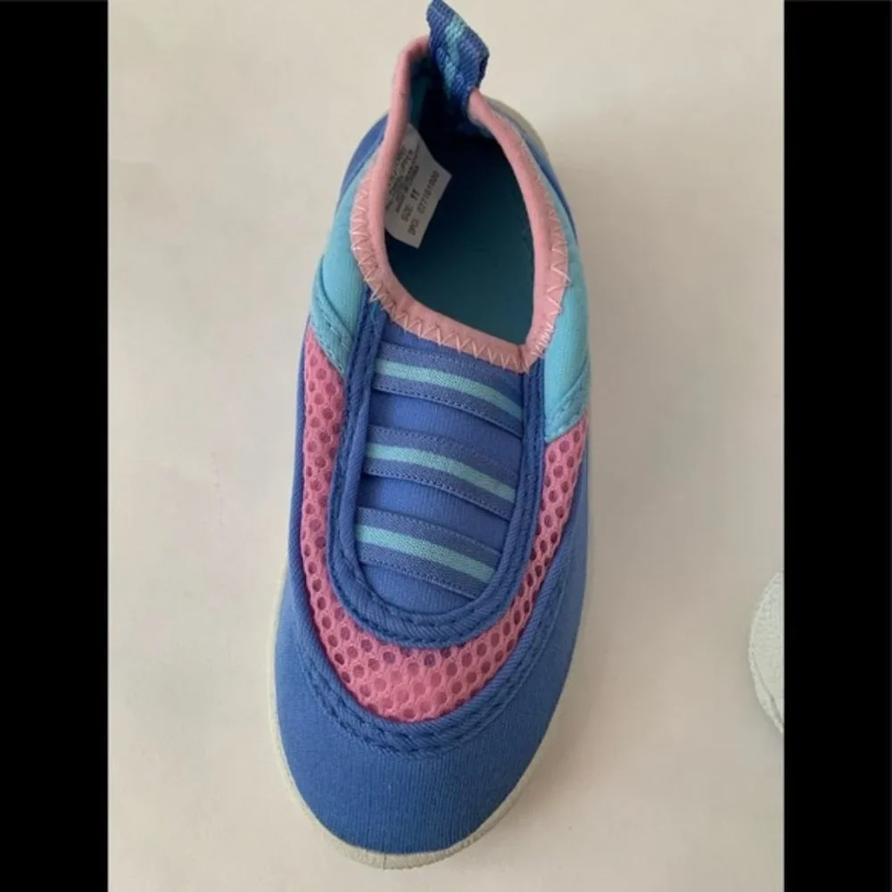 Vintage NWOT Water Shoes Toddler Girls 11 Blue Pink Pool Rubber Non-Slip Bottoms